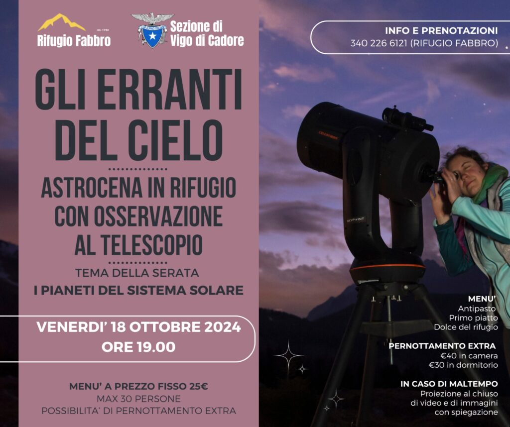 Gli erranti del cielo - Astrocena in rifugio con osservazione al telescopio